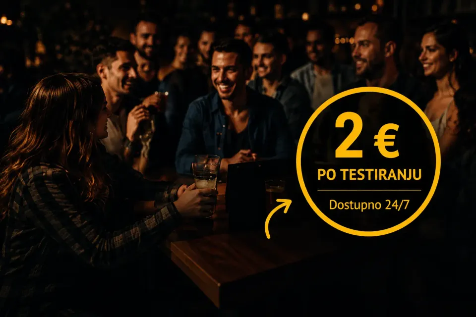 Gosti u ugostiteljskom objektu uz samoposlužni alkotest aparat, testiranje 2 eura.
